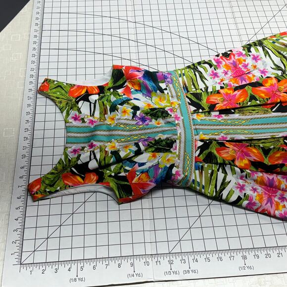 Maggy London Sleeveless Pleated A- Line Bright Floral Hawaiian Dress Women 8 - Picture 7 of 9